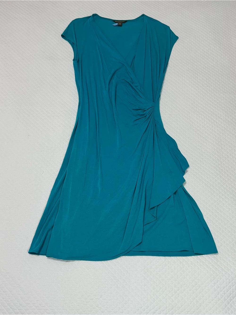 Tommy Bahama Teal Faux-Wrap Midi Dress